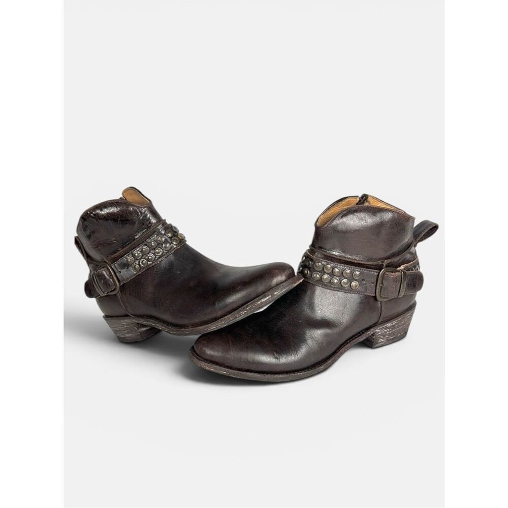 Five Worlds Cordani Serene Studded Cowboy Booties Brown Leather Side Zip 7 1/2